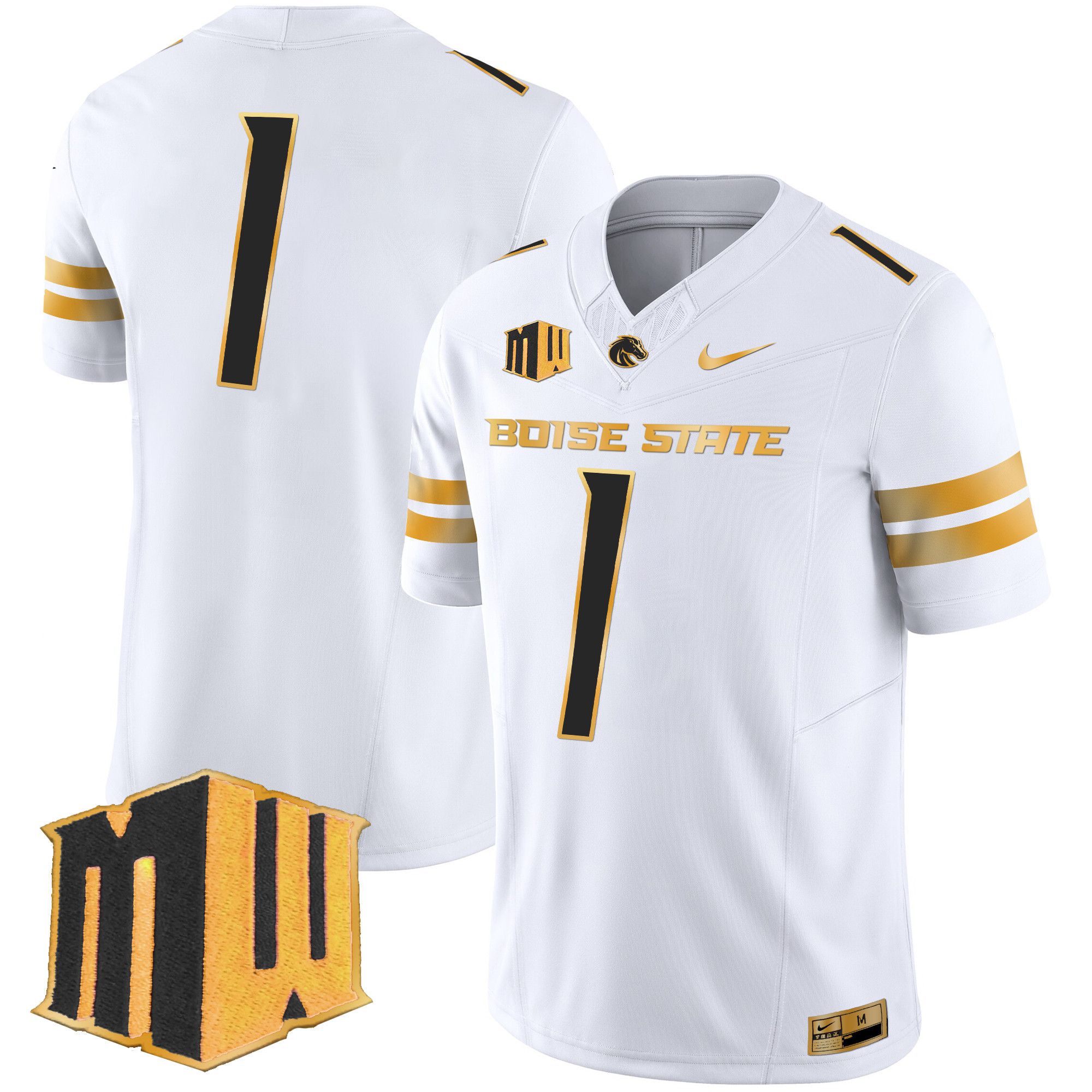 Men Boise State Broncos #1 No Name White Nike 2024 Gold Vapor Limited NCAA Jersey->->NCAA Jersey